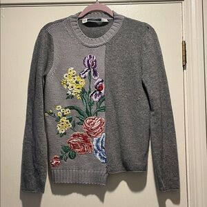 Sportmax Code Fiordo Gray Floral Embroidered Asymmetric Wool Sweater